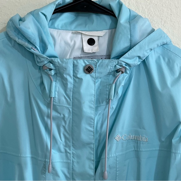 Women’s Columbia Arcadi II Rain Jacket Aqua Haze and White Color Size Large - Picture 4 of 16